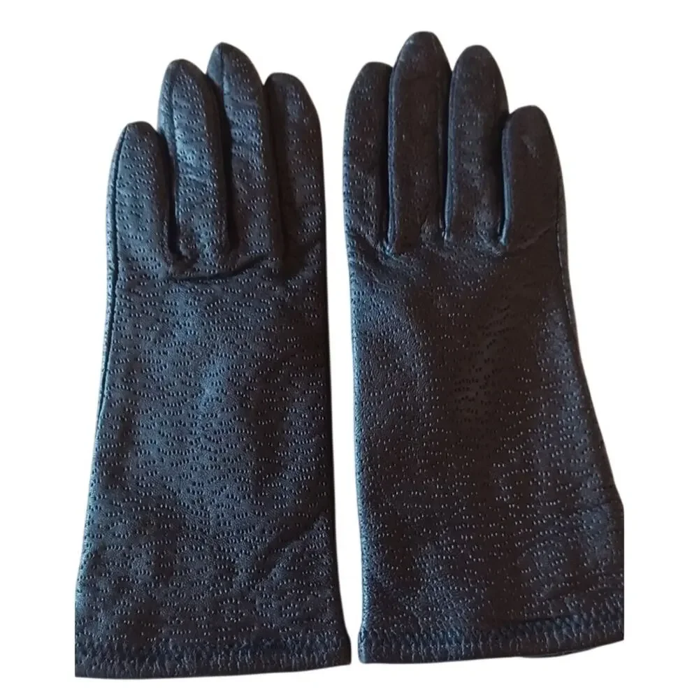Vintage Peccary Black Leather Gloves Women's Medium Classic Durable Old Money